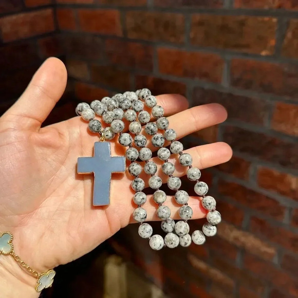 Natural Stones Howlite Cross Pendant Necklace - Picture 13 of 17